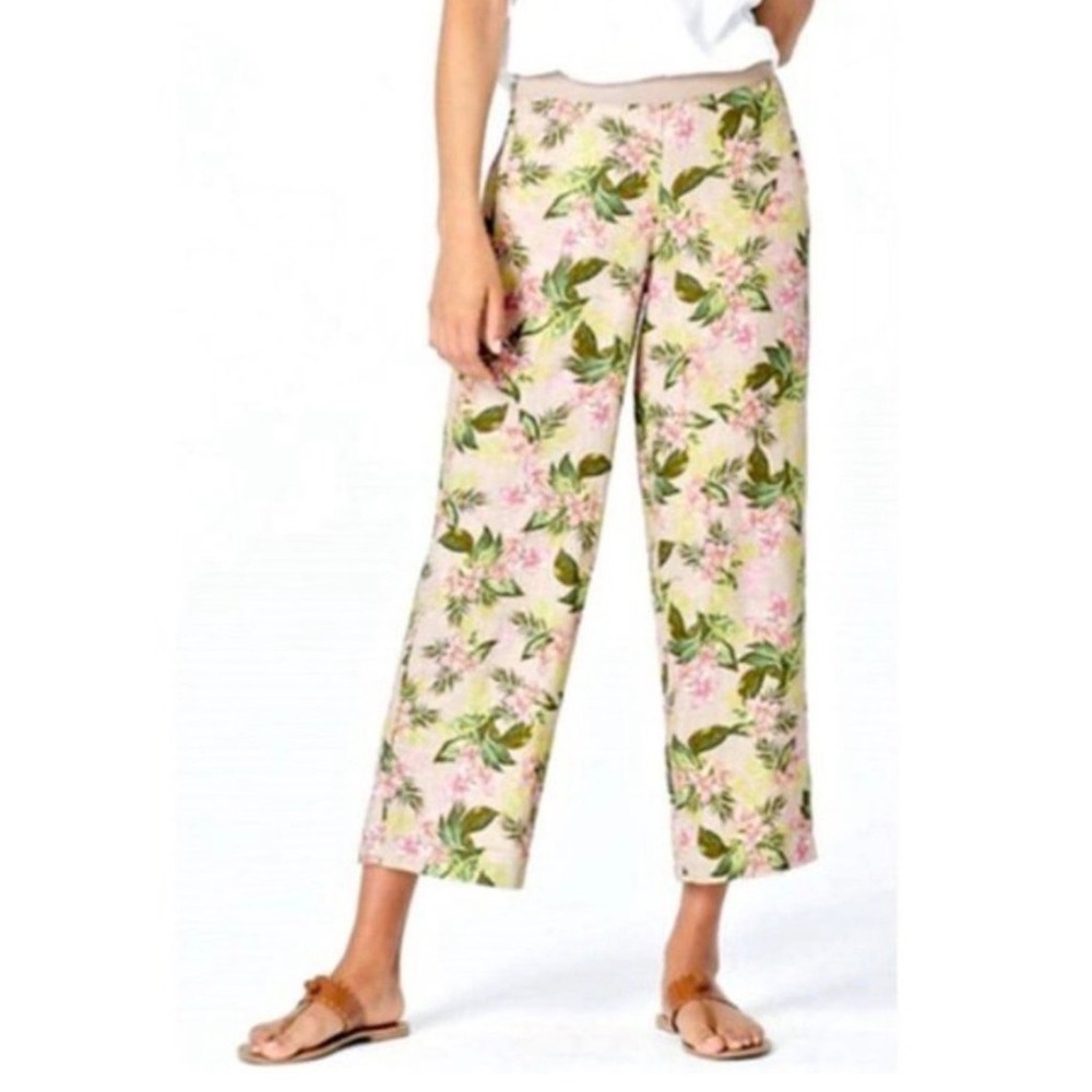 J. Jill Love Linen Orchid Cropped Pants Small Petite Floral Wide Leg Tropical